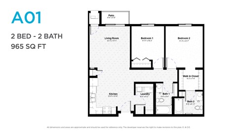 Floor plan for 2 beds, 2 baths, 939 sqft